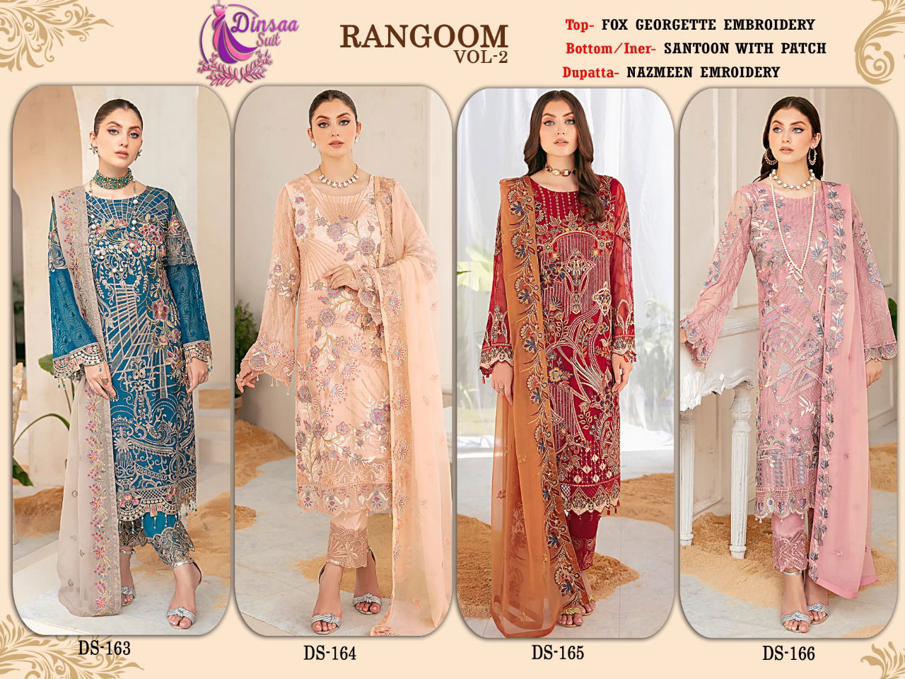 Dinsaa Rangoon 2 Heavy Embroidery Festive Wear Wholesale Pakistani Suits